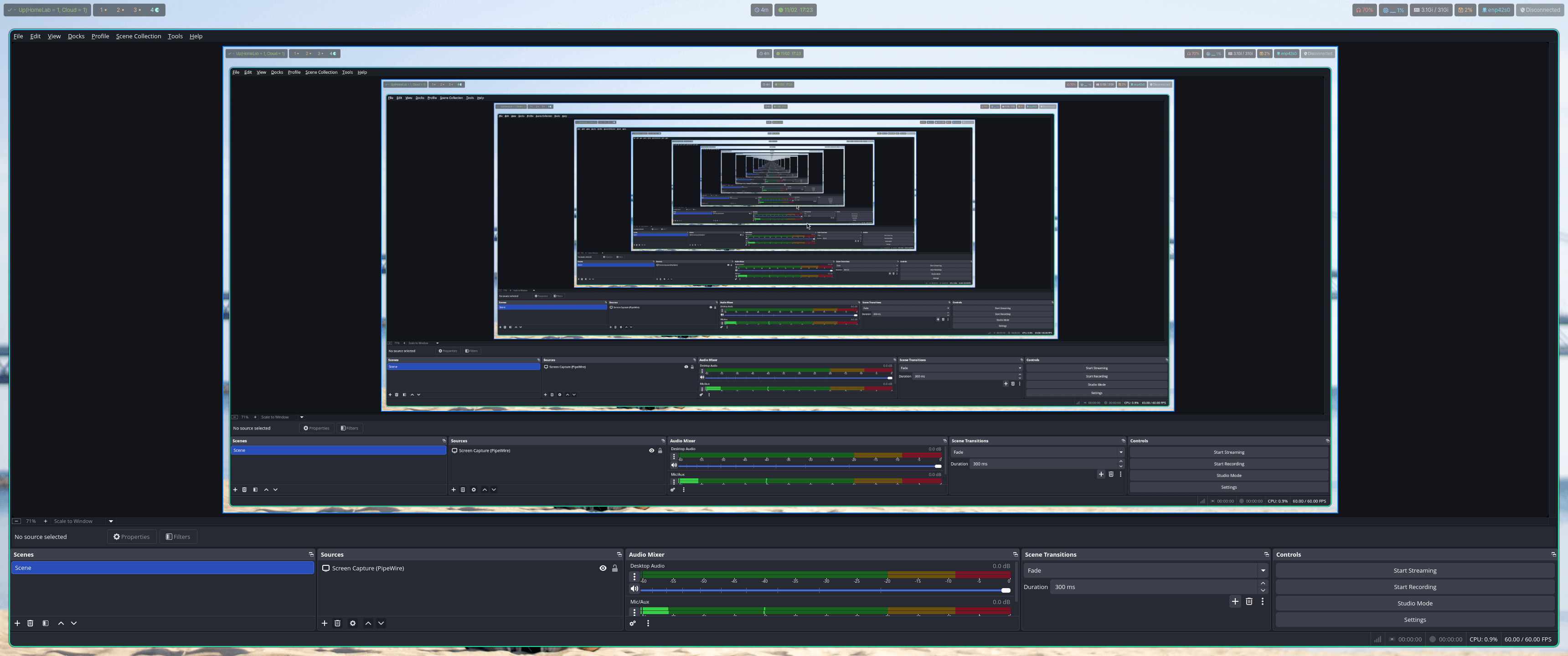 obs로 데스크탑 화면 촬영 중인 화면